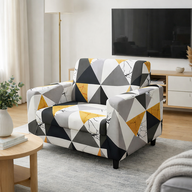 Anyseat 1-Seater Sofa Cover – Yellow White Geometric Style Slipcover for Living Room Chair Protection