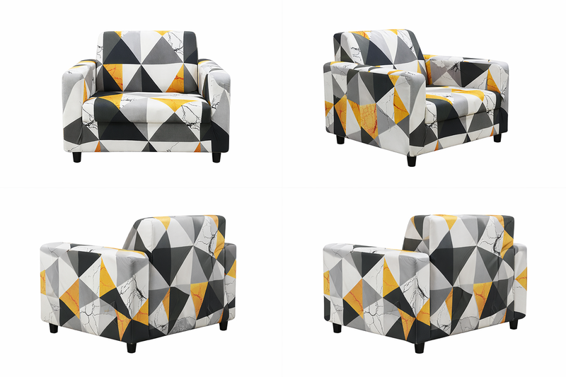 Anyseat 1-Seater Sofa Cover – Yellow White Geometric Style Slipcover for Living Room Chair Protection