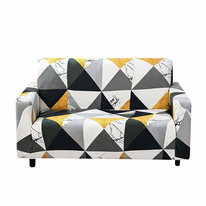 Anyseat 2-Seater Sofa Cover – Yellow White Geometric Style Slipcover for Living Room Chair Protection