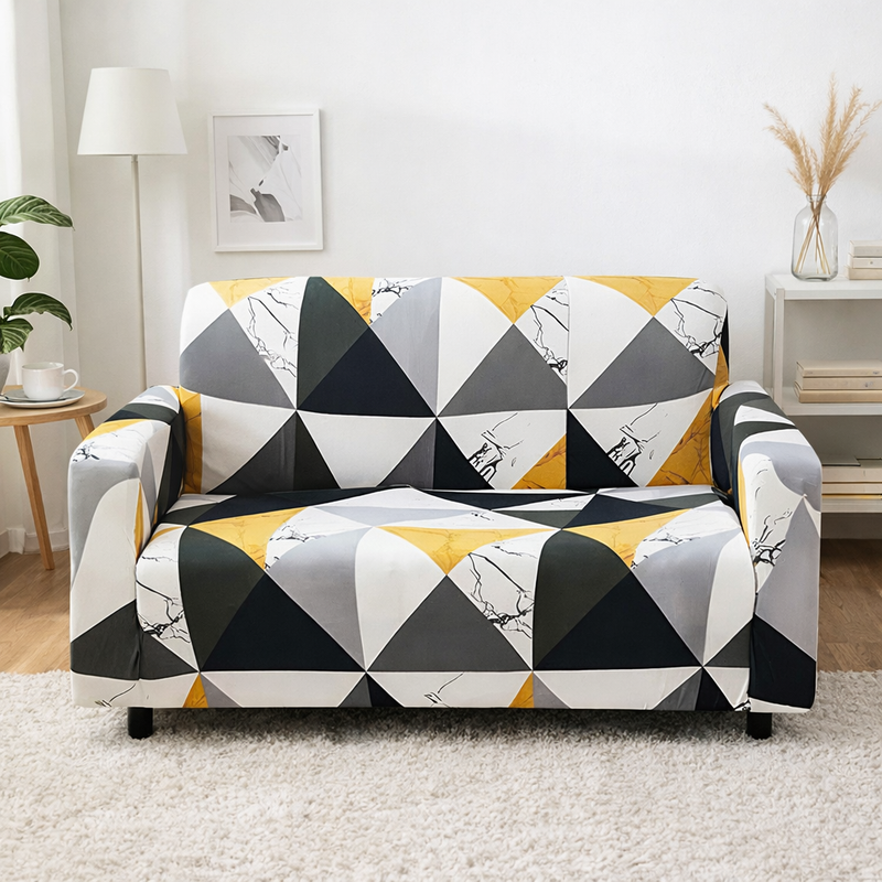 Anyseat 2-Seater Sofa Cover – Yellow White Geometric Style Slipcover for Living Room Chair Protection