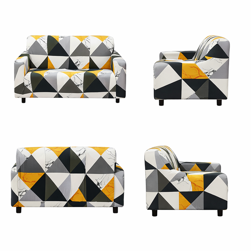 Anyseat 2-Seater Sofa Cover – Yellow White Geometric Style Slipcover for Living Room Chair Protection