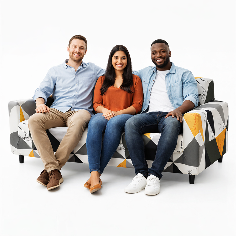 Anyseat 3-Seater Sofa Cover – Yellow White Geometric Style Slipcover for Living Room Chair Protection
