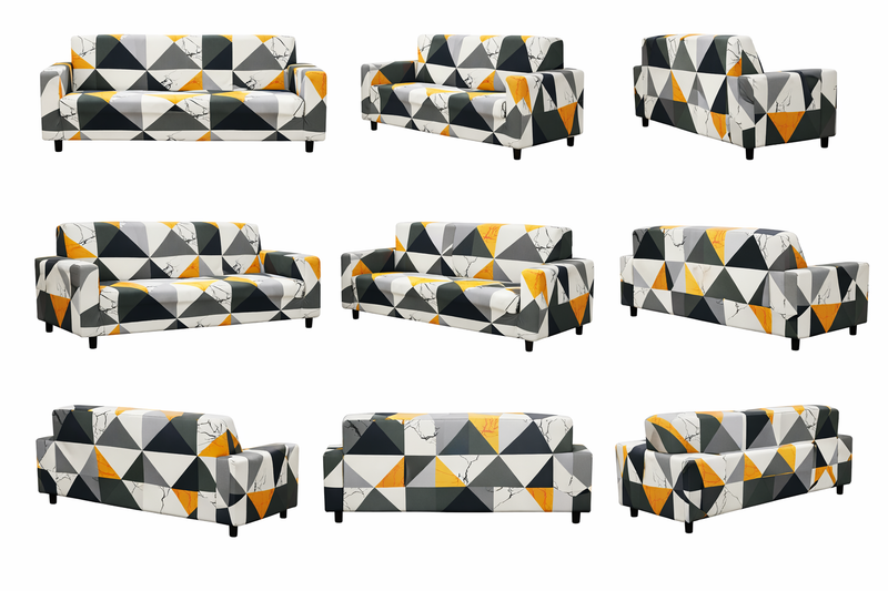 Anyseat 4-Seater Sofa Cover – Yellow White Geometric Style Slipcover for Living Room Chair Protection