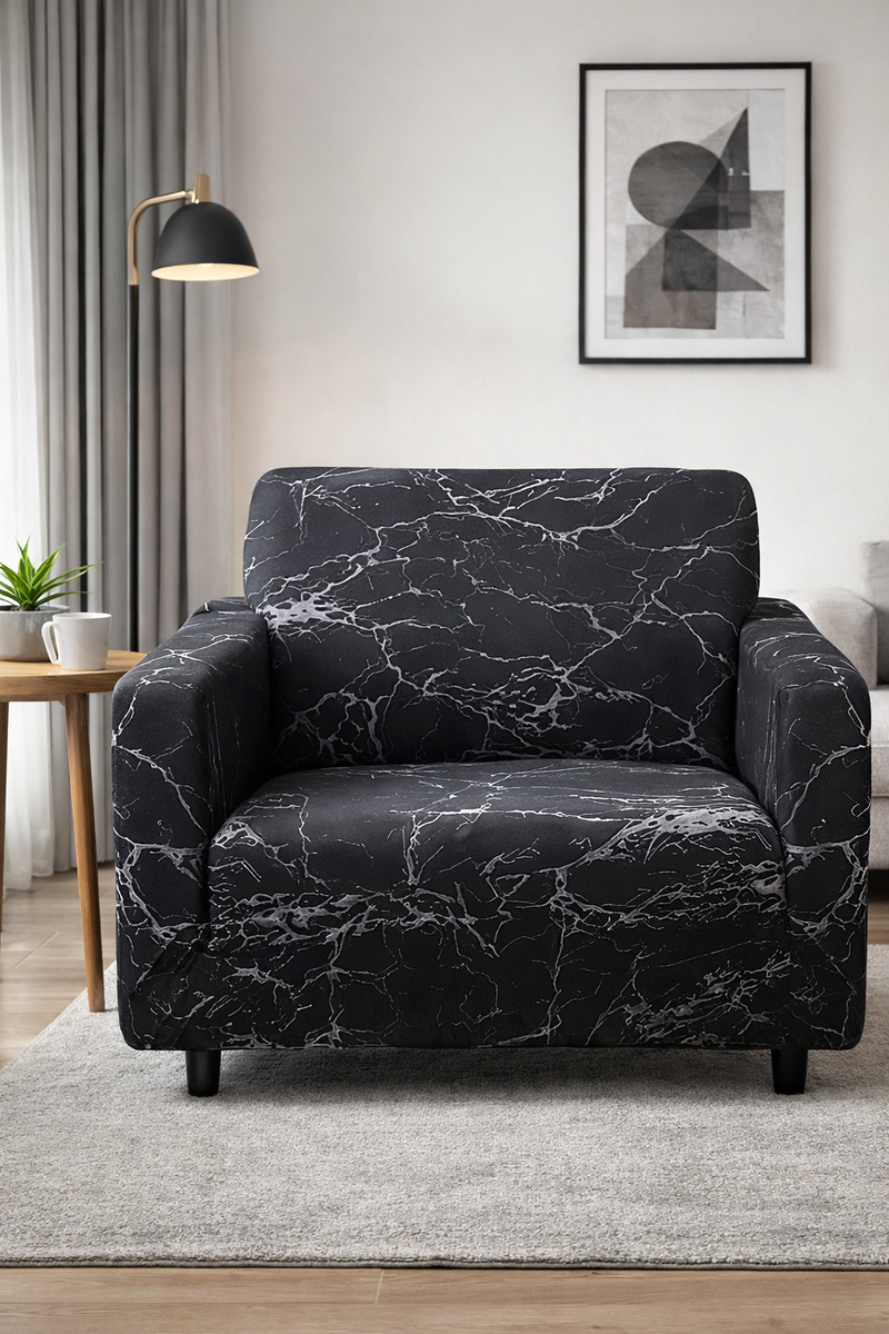 Anyseat 1-Seater Sofa Cover – Marble Black Geometric Style Slipcover for Living Room Chair Protection