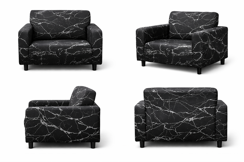 Anyseat 1-Seater Sofa Cover – Marble Black Geometric Style Slipcover for Living Room Chair Protection