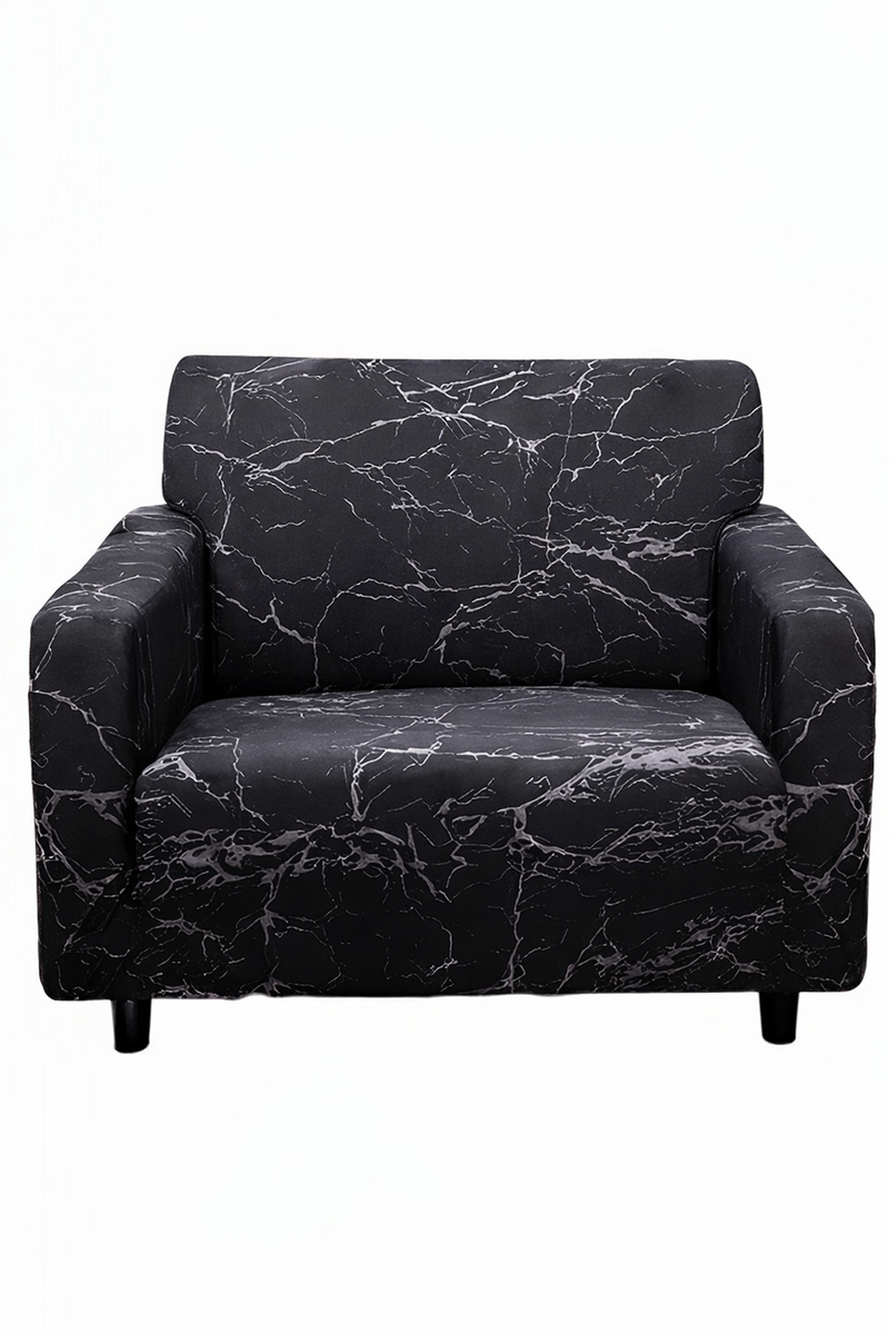 Anyseat 2-Seater Sofa Cover – Marble Black Geometric Style Slipcover for Living Room Chair Protection