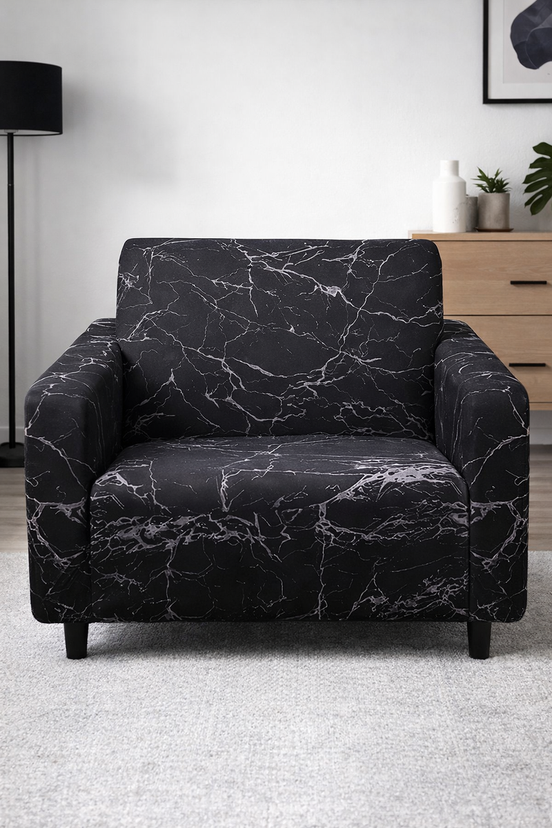 Anyseat 2-Seater Sofa Cover – Marble Black Geometric Style Slipcover for Living Room Chair Protection