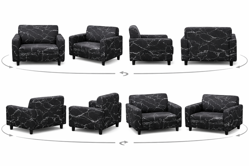 Anyseat 2-Seater Sofa Cover – Marble Black Geometric Style Slipcover for Living Room Chair Protection