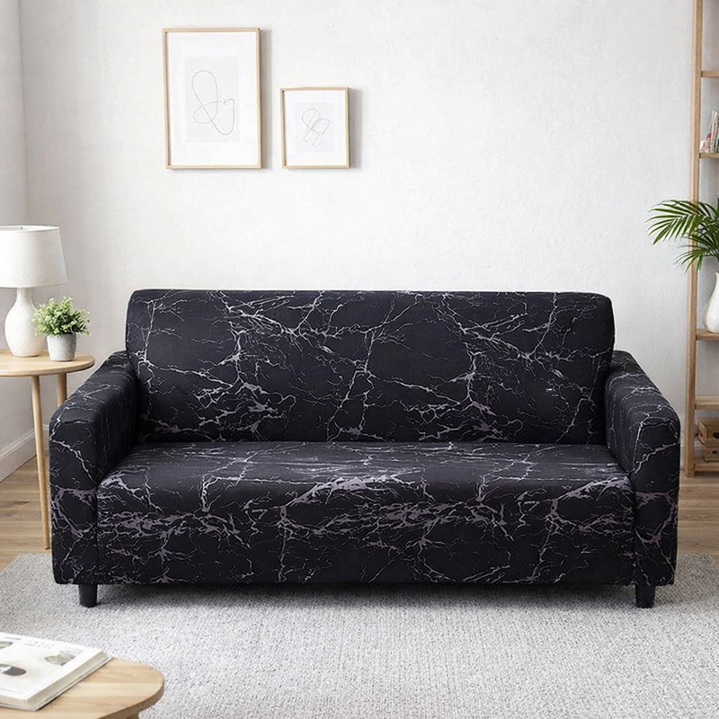 Anyseat 3-Seater Sofa Cover – Marble Black Geometric Style Slipcover for Living Room Chair Protection