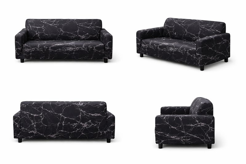 Anyseat 3-Seater Sofa Cover – Marble Black Geometric Style Slipcover for Living Room Chair Protection