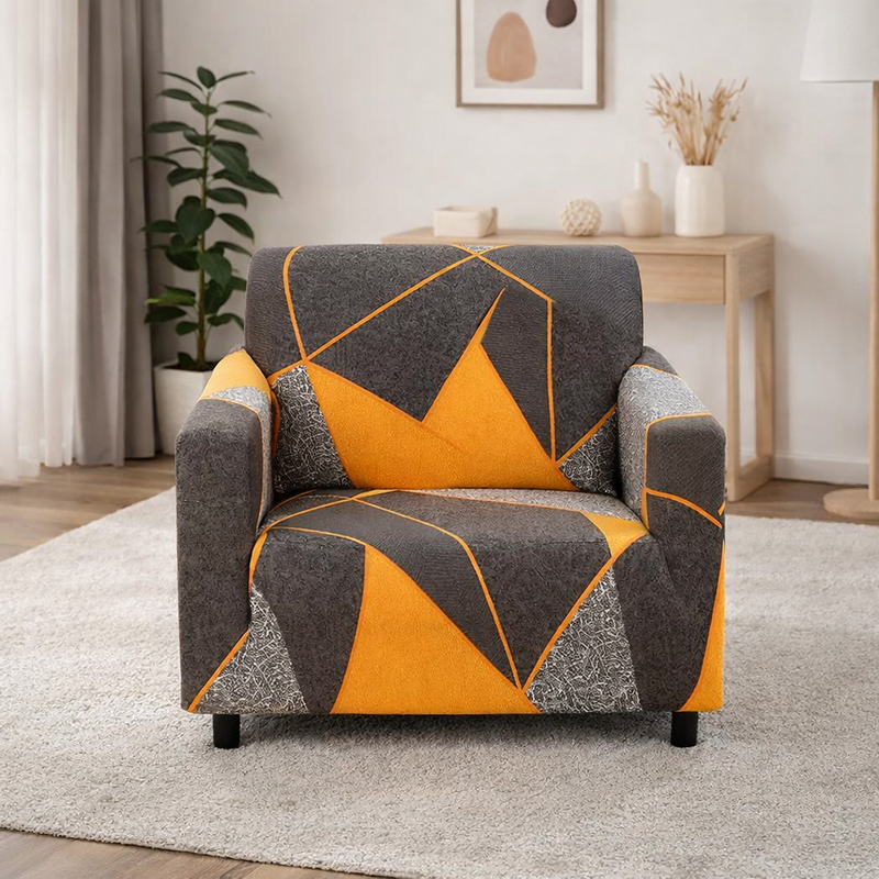 Anyseat 1-Seater Sofa Cover – Marigold Geometric Style Slipcover for Living Room Chair Protection