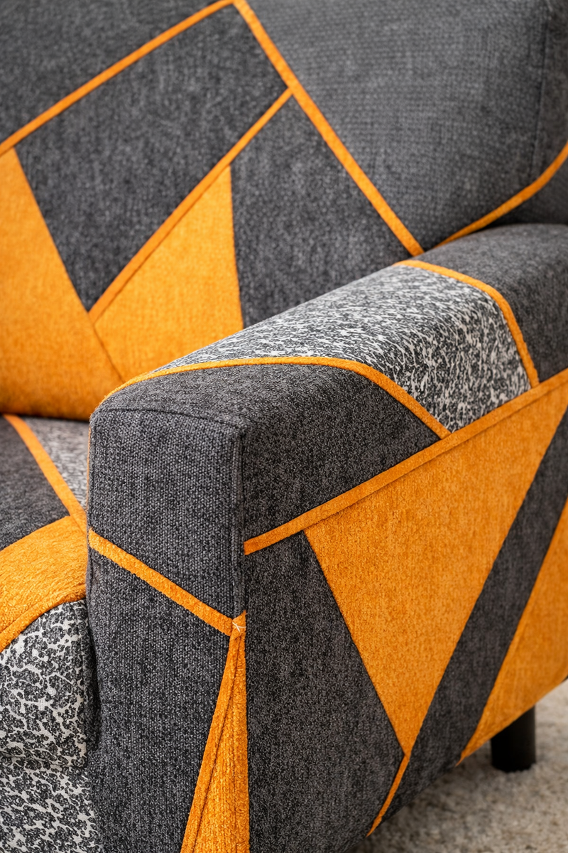 Anyseat 3-Seater Sofa Cover – Marigold Geometric Style Slipcover for Living Room Chair Protection