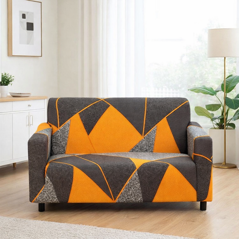 Anyseat 2-Seater Sofa Cover – Marigold Geometric Style Slipcover for Living Room Chair Protection