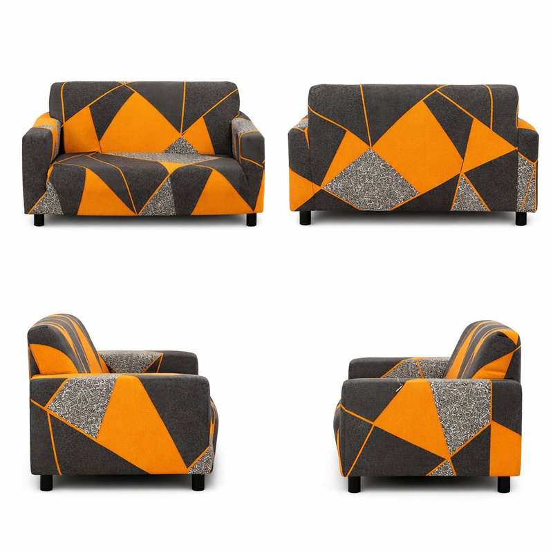 Anyseat 2-Seater Sofa Cover – Marigold Geometric Style Slipcover for Living Room Chair Protection