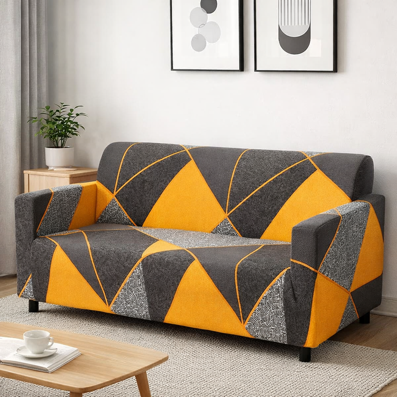 Anyseat 3-Seater Sofa Cover – Marigold Geometric Style Slipcover for Living Room Chair Protection