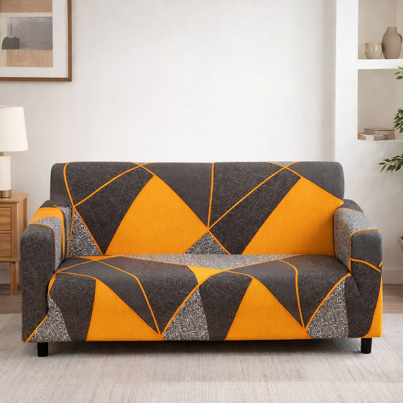 Anyseat 4-Seater Sofa Cover – Marigold Geometric Style Slipcover for Living Room Chair Protection