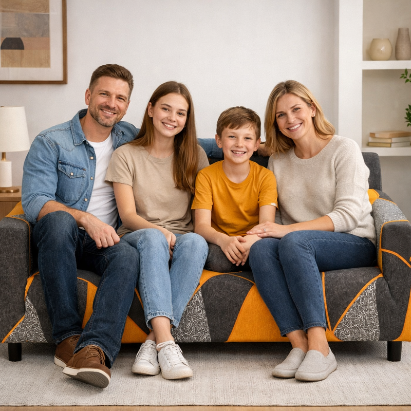 Anyseat 4-Seater Sofa Cover – Marigold Geometric Style Slipcover for Living Room Chair Protection