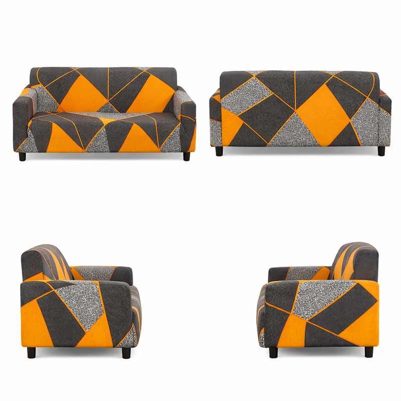Anyseat 4-Seater Sofa Cover – Marigold Geometric Style Slipcover for Living Room Chair Protection