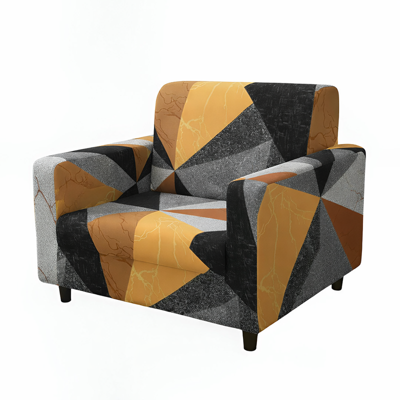 Anyseat 1-Seater Sofa Cover – Golden Yellow Geometric Style Slipcover for Living Room Chair Protection