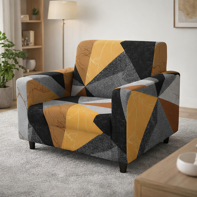 Anyseat 1-Seater Sofa Cover – Golden Yellow Geometric Style Slipcover for Living Room Chair Protection