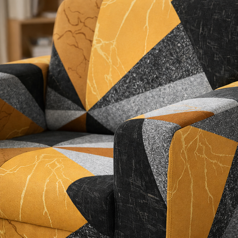Anyseat 2-Seater Sofa Cover – Golden Yellow Geometric Style Slipcover for Living Room Chair Protection