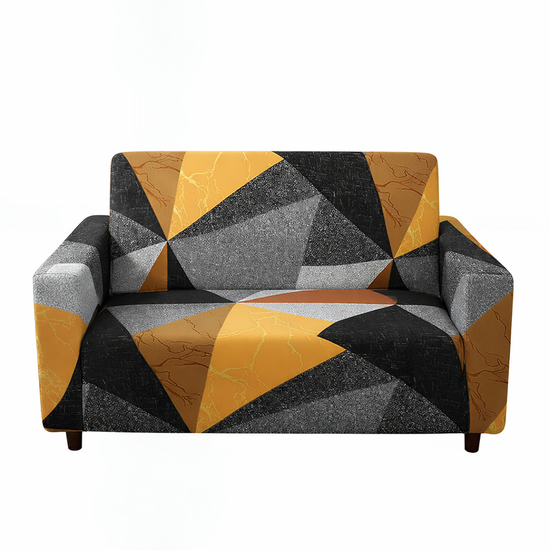 Anyseat 2-Seater Sofa Cover – Golden Yellow Geometric Style Slipcover for Living Room Chair Protection