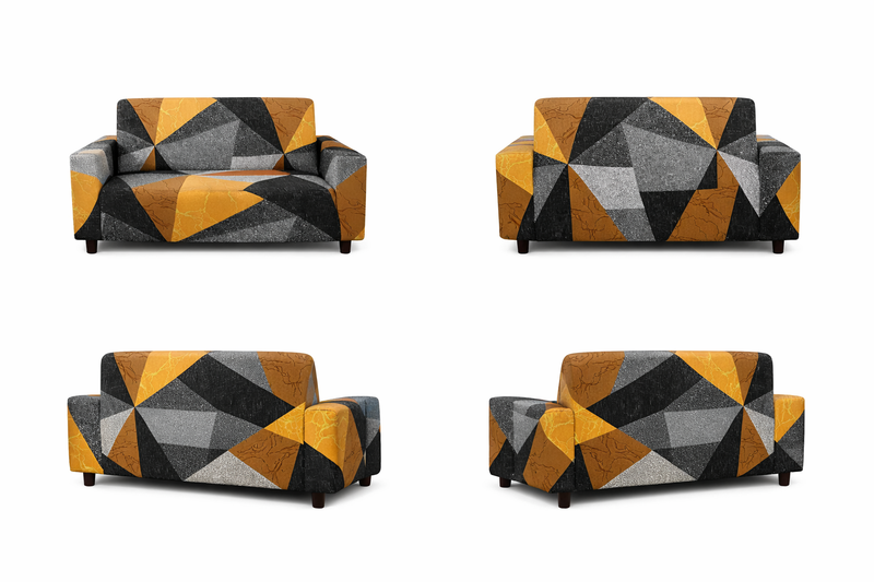 Anyseat 2-Seater Sofa Cover – Golden Yellow Geometric Style Slipcover for Living Room Chair Protection