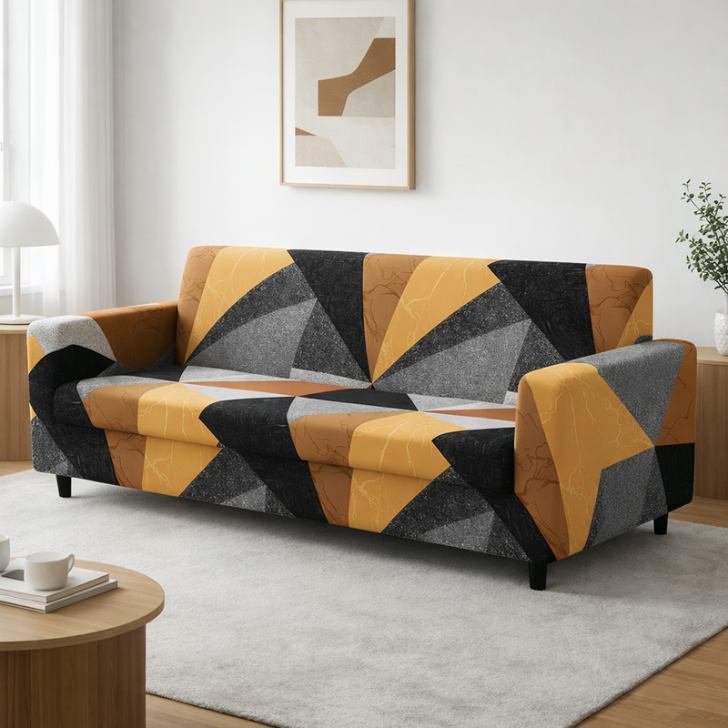 Anyseat 3-Seater Sofa Cover – Golden Yellow Geometric Style Slipcover for Living Room Chair Protection