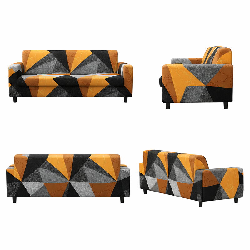 Anyseat 3-Seater Sofa Cover – Golden Yellow Geometric Style Slipcover for Living Room Chair Protection