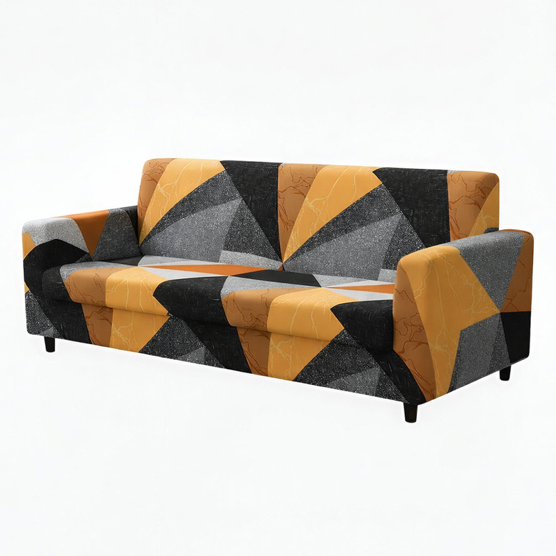 Anyseat 4-Seater Sofa Cover – Golden Yellow Geometric Style Slipcover for Living Room Chair Protection