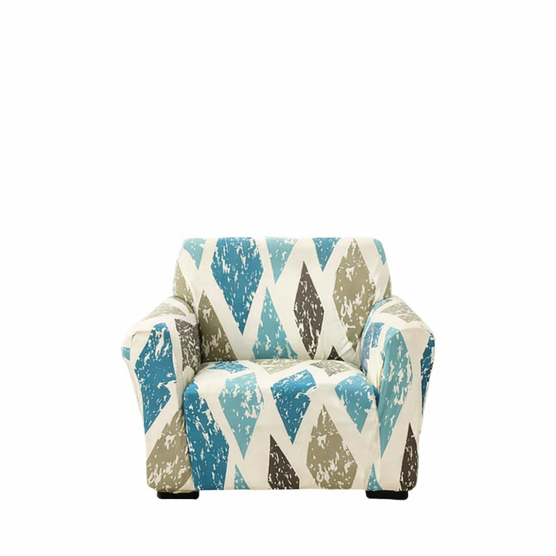 Anyseat 1-Seater Sofa Cover – Khaki Blue Geometric Style Slipcover for Living Room Chair Protection