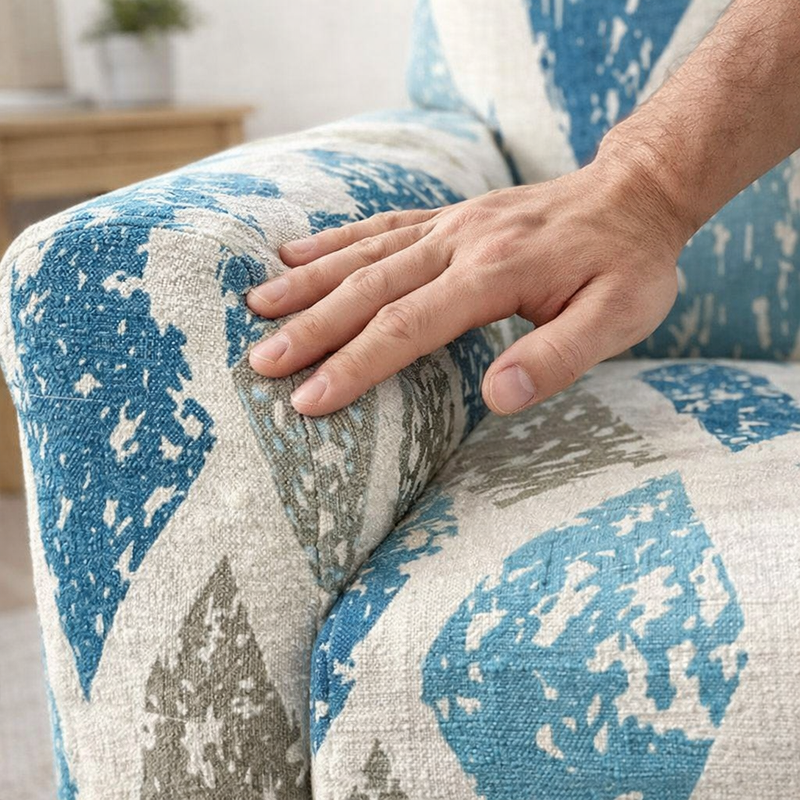 Anyseat 1-Seater Sofa Cover – Khaki Blue Geometric Style Slipcover for Living Room Chair Protection