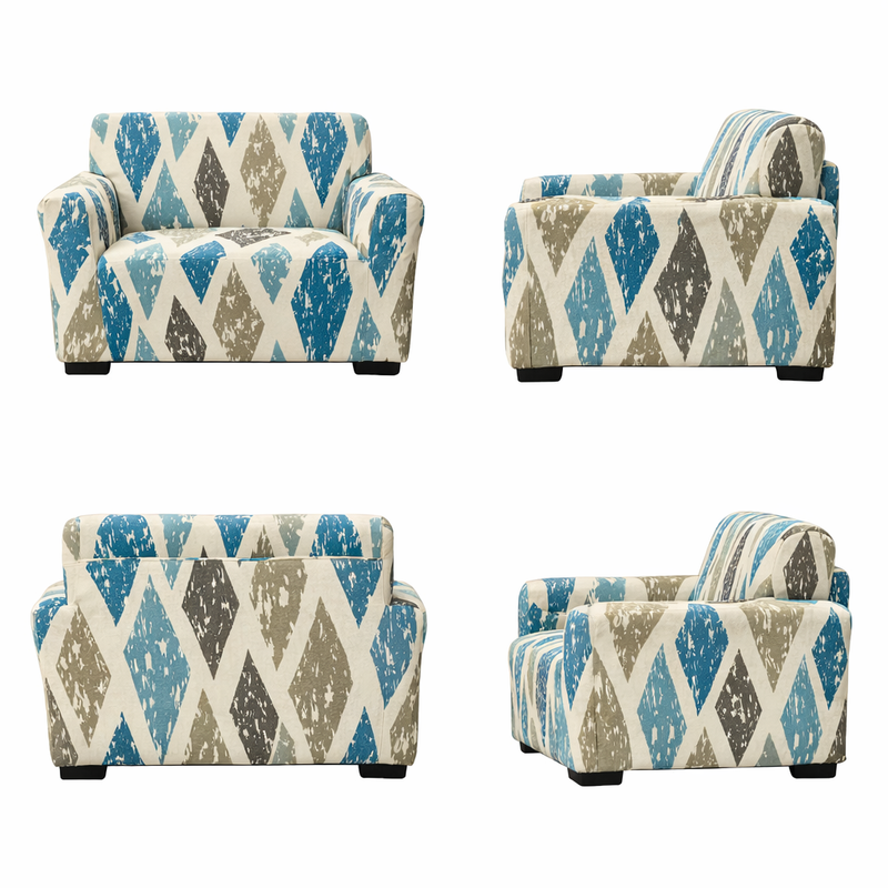 Anyseat 2-Seater Sofa Cover – Khaki Blue Geometric Style Slipcover for Living Room Chair Protection