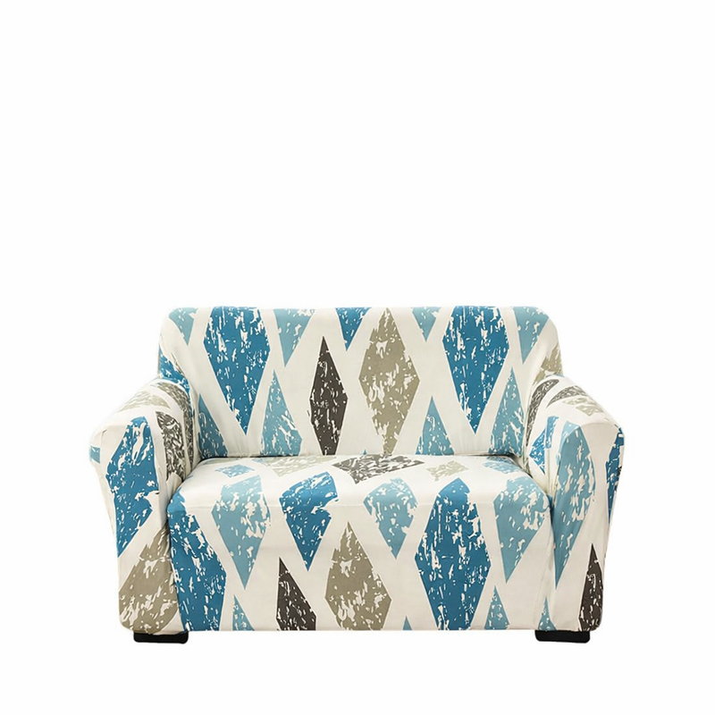 Anyseat 2-Seater Sofa Cover – Khaki Blue Geometric Style Slipcover for Living Room Chair Protection