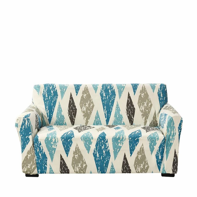 Anyseat 3-Seater Sofa Cover – Khaki Blue Geometric Style Slipcover for Living Room Chair Protection