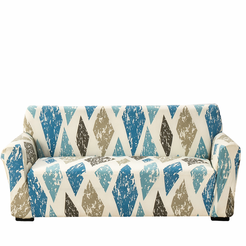 Anyseat 4-Seater Sofa Cover – Khaki Blue Geometric Style Slipcover for Living Room Chair Protection