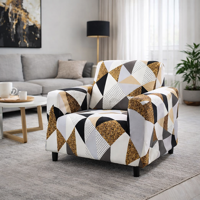 Anyseat Beige Geometric Style Sofa Cover – 1‑Seater Stretchable Slipcover for Living Room Chair Protection