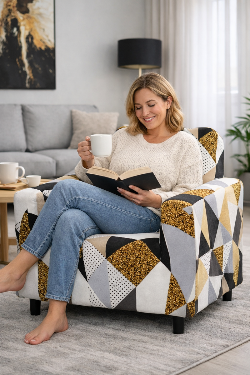 Anyseat Beige Geometric Style Sofa Cover – 1‑Seater Stretchable Slipcover for Living Room Chair Protection