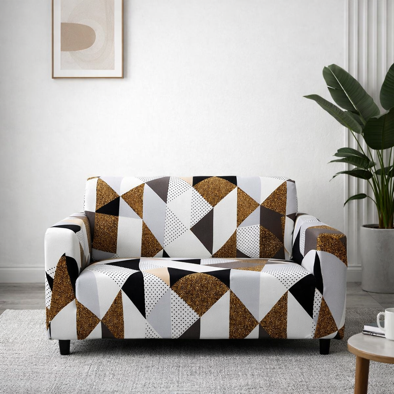 Anyseat Beige Geometric Style Sofa Cover – 2‑Seater Stretchable Slipcover for Living Room Chair Protection