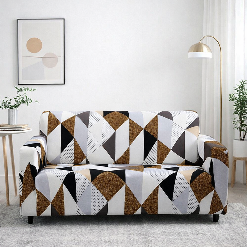 Anyseat Beige Geometric Style Sofa Cover – 3‑Seater Stretchable Slipcover for Living Room Chair Protection