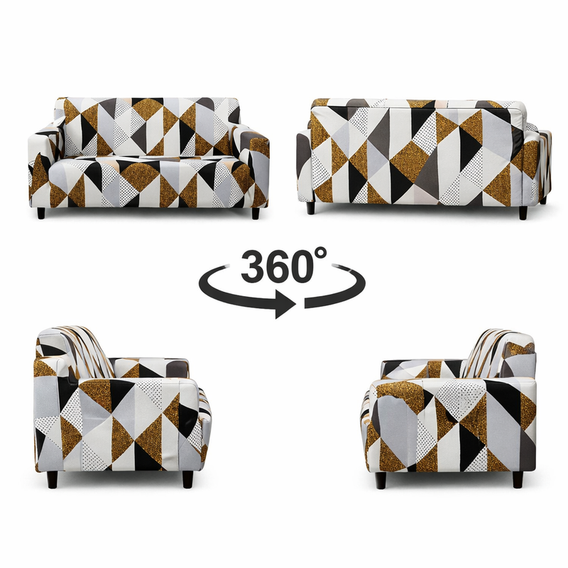Anyseat Beige Geometric Style Sofa Cover – 3‑Seater Stretchable Slipcover for Living Room Chair Protection