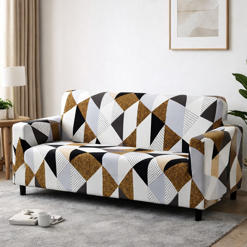 Anyseat Beige Geometric Style Sofa Cover – 4‑Seater Stretchable Slipcover for Living Room Chair Protection
