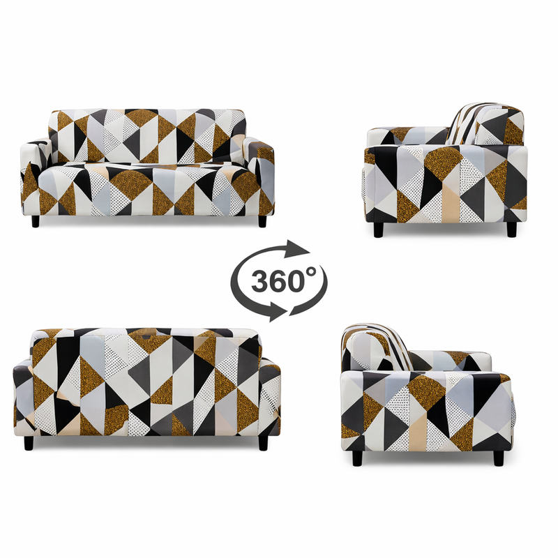Anyseat Beige Geometric Style Sofa Cover – 4‑Seater Stretchable Slipcover for Living Room Chair Protection