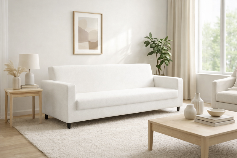Anyseat 3-Seater Sofa Cover – Plain White Style Slipcover for Living Room Chair Protection