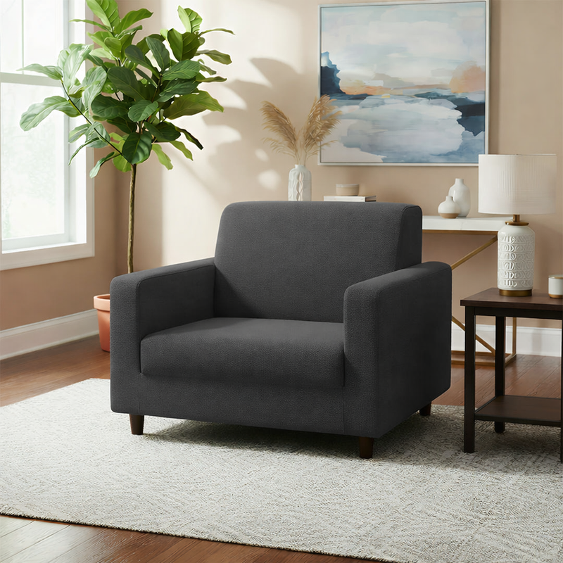 Anyseat 1-Seater Sofa Cover – Plain Dark Grey Style Slipcover for Living Room Chair Protection