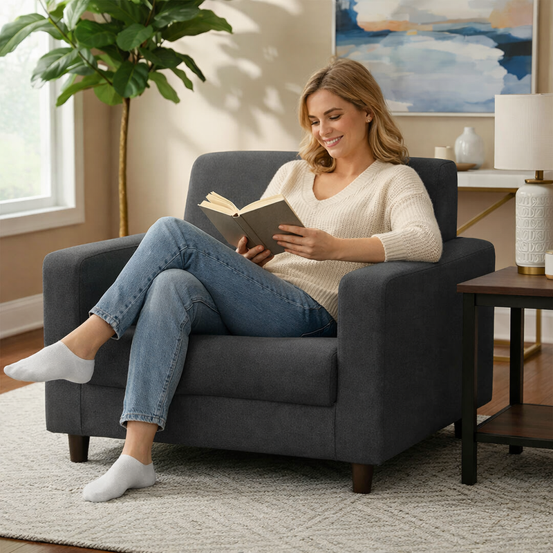 Anyseat 1-Seater Sofa Cover – Plain Dark Grey Style Slipcover for Living Room Chair Protection