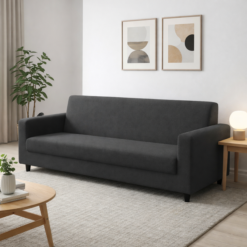 Anyseat 3-Seater Sofa Cover – Plain Dark Grey Style Slipcover for Living Room Chair Protection