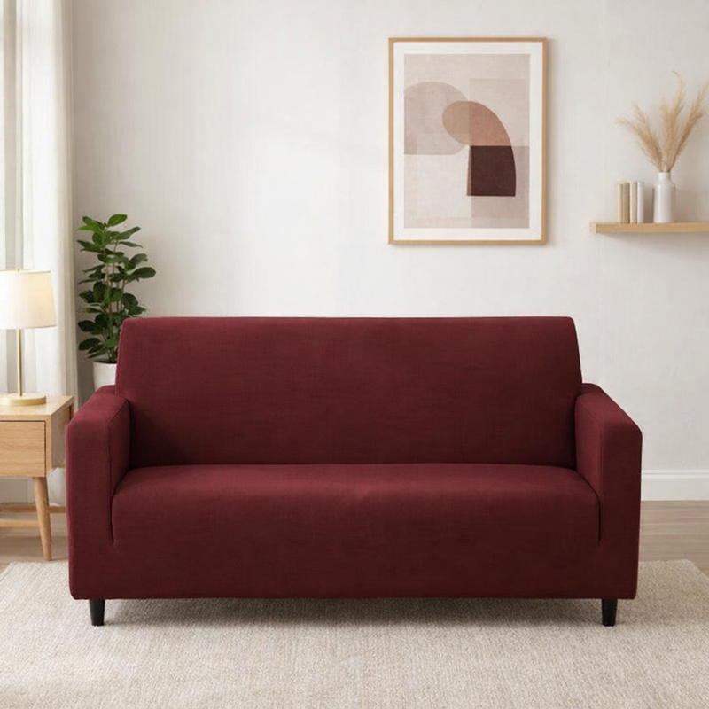 Anyseat 4-Seater Sofa Cover – Plain Wine Red Style Slipcover for Living Room Chair Protection