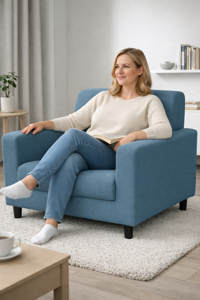 Anyseat 1-Seater Sofa Cover – Plain Grey Blue Style Slipcover for Living Room Chair Protection