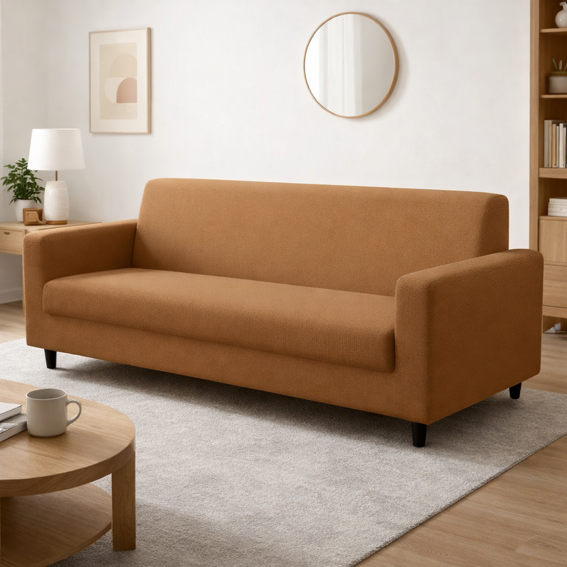 Anyseat 3-Seater Sofa Cover – Plain Caramel Style Slipcover for Living Room Chair Protection